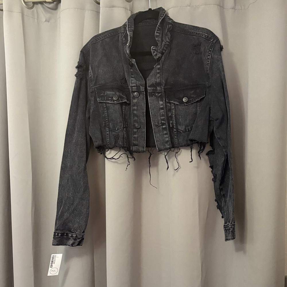 Distressed Black Denim Jacket